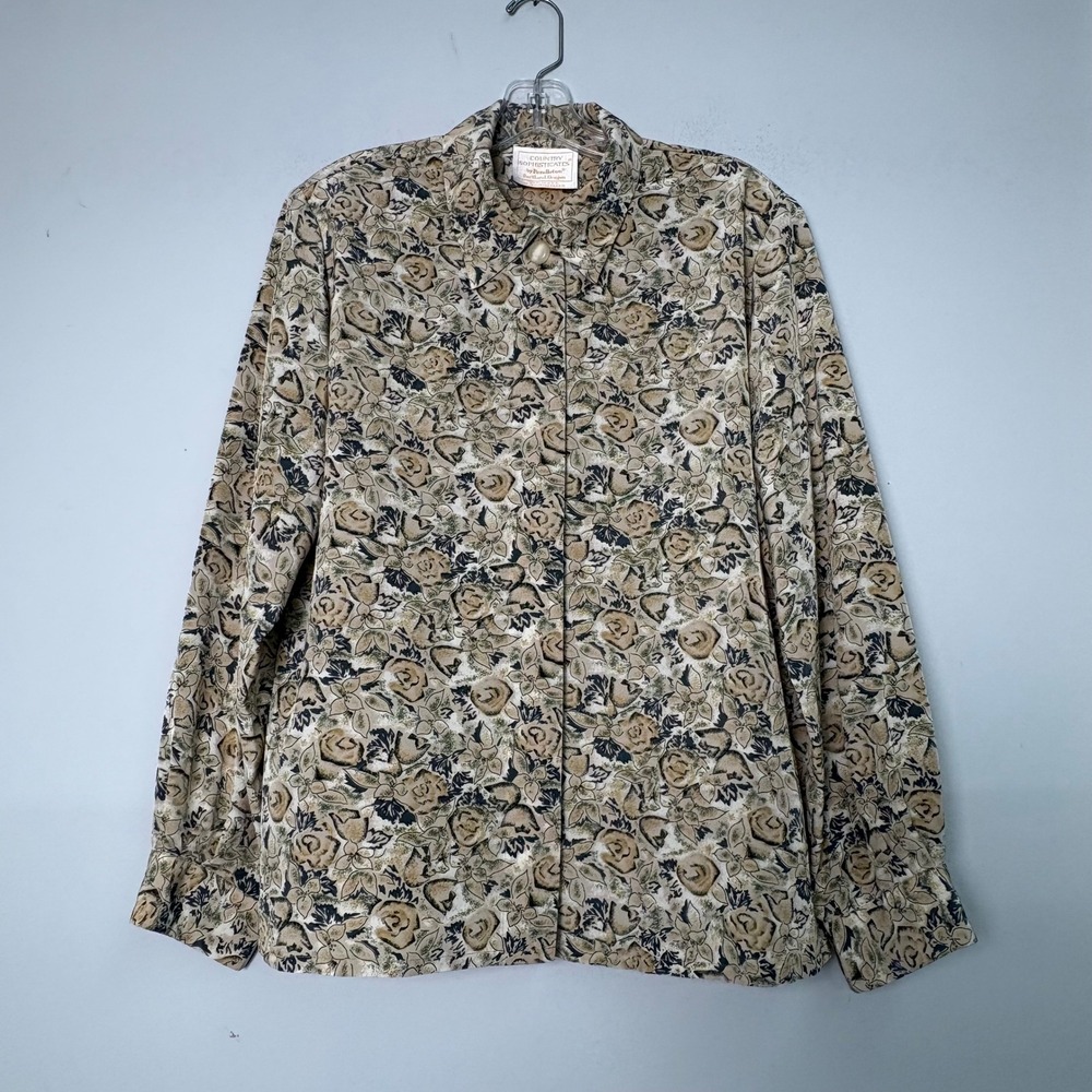 Vtg Country Sophisticates Pendleton Floral Blouse Tan Beige Rose Print Size 16